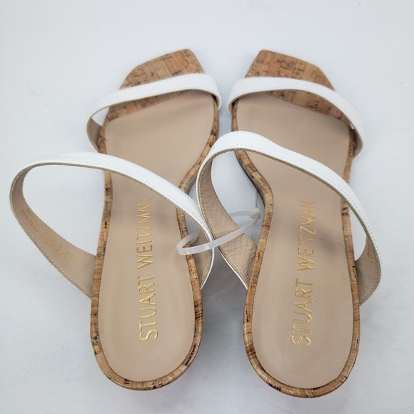 Stuart Weitzman Patent Leather Aleena Wedge Sandal in White Size 9.5 B - Picture 7 of 15